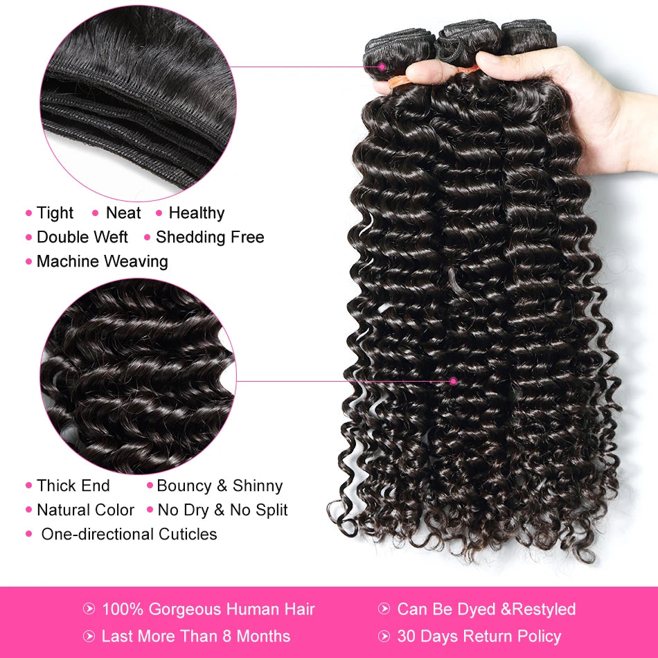 Curly Hair Bundle 30 32 40 Inch Water Wave Bundles Brazilian Human Hair Extensions Weaves