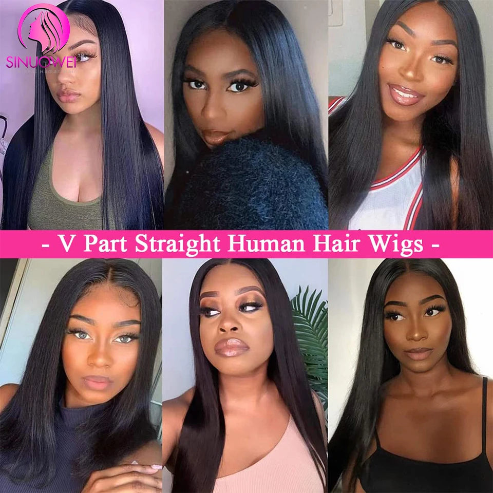 Remy Brazilian Straight V Part Wig Human Hair 10-28 Inch