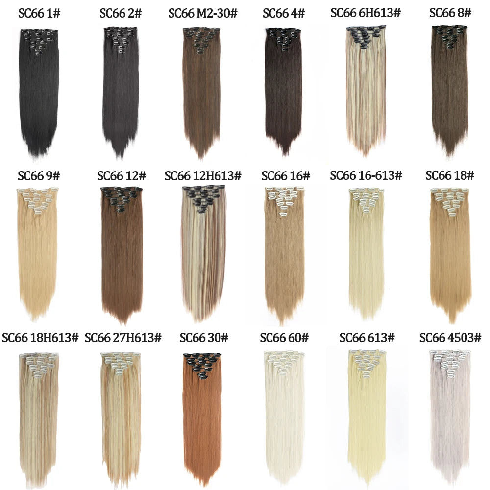 24in Synthetic Clips Long Straight Hair Extensions