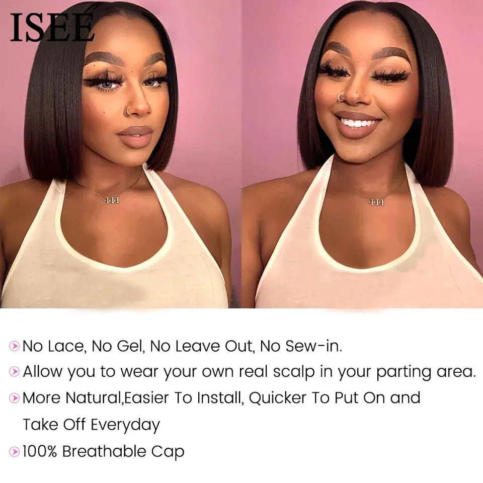 Brazilian Straight Human Hair Bob Wig V Part