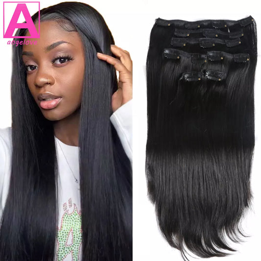 Straight Clip In Hair Extension Human Hair Set Straight Clip In
