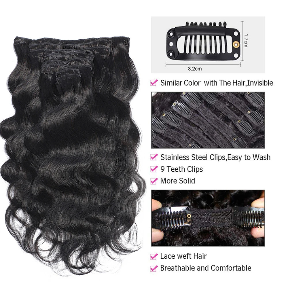 Body Wave Clip In Human Hair Extensions Clips In Extension Full Head Brazilian
