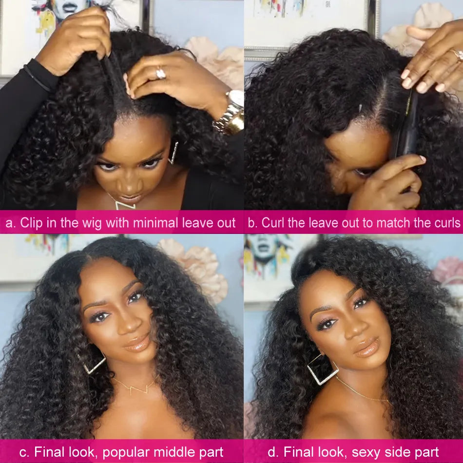 Glueless Curly V Part Human Hair Wig