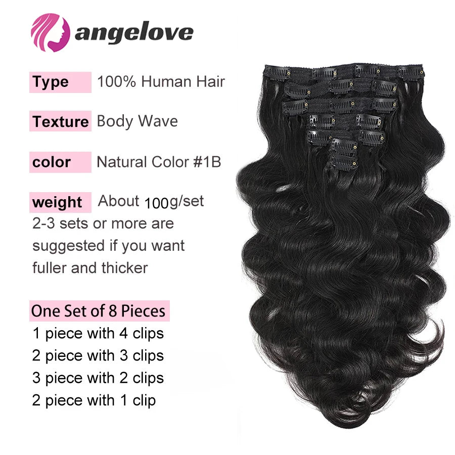 Body Wave Clip In Human Hair Extensions Clips In Extension Full Head Brazilian